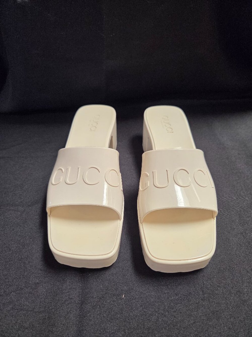 Off White Gucci Logo Italian Rubber Platform Slides
